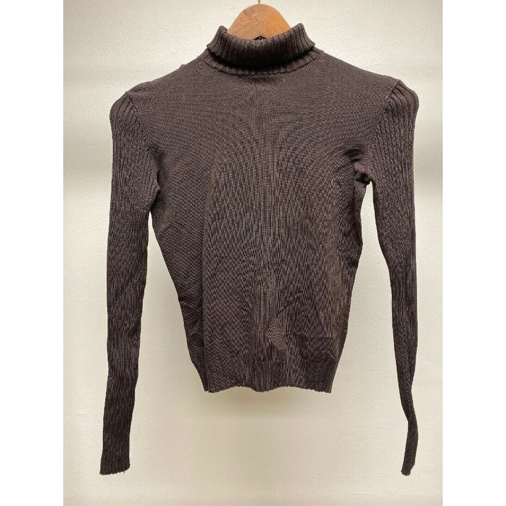 B04 Cache Small Brown Stretch Ribbed Turtleneck Top